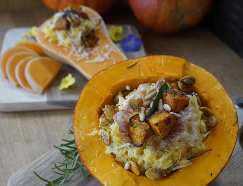 Pumpkin Risotto With Crispy Sage and Pancetta