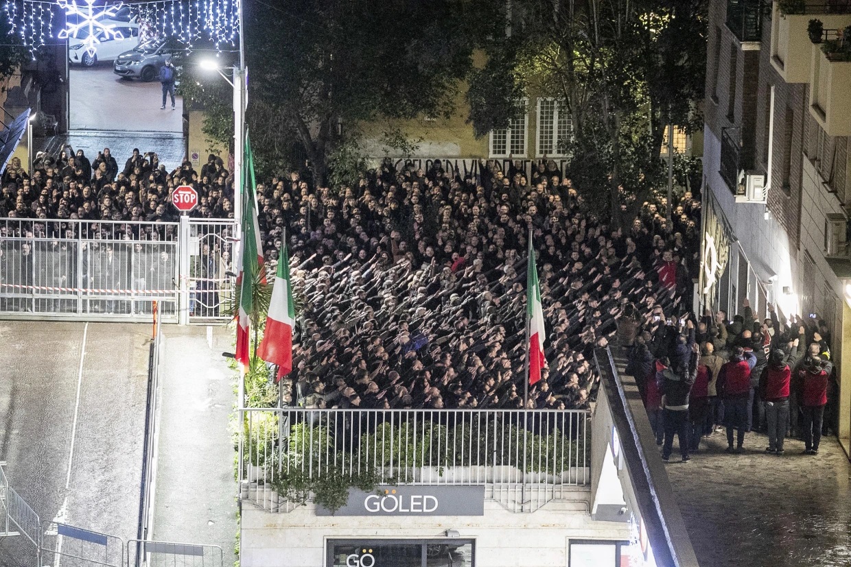 Outrage in Italy after hundreds give fascist salute at a rally in Rome